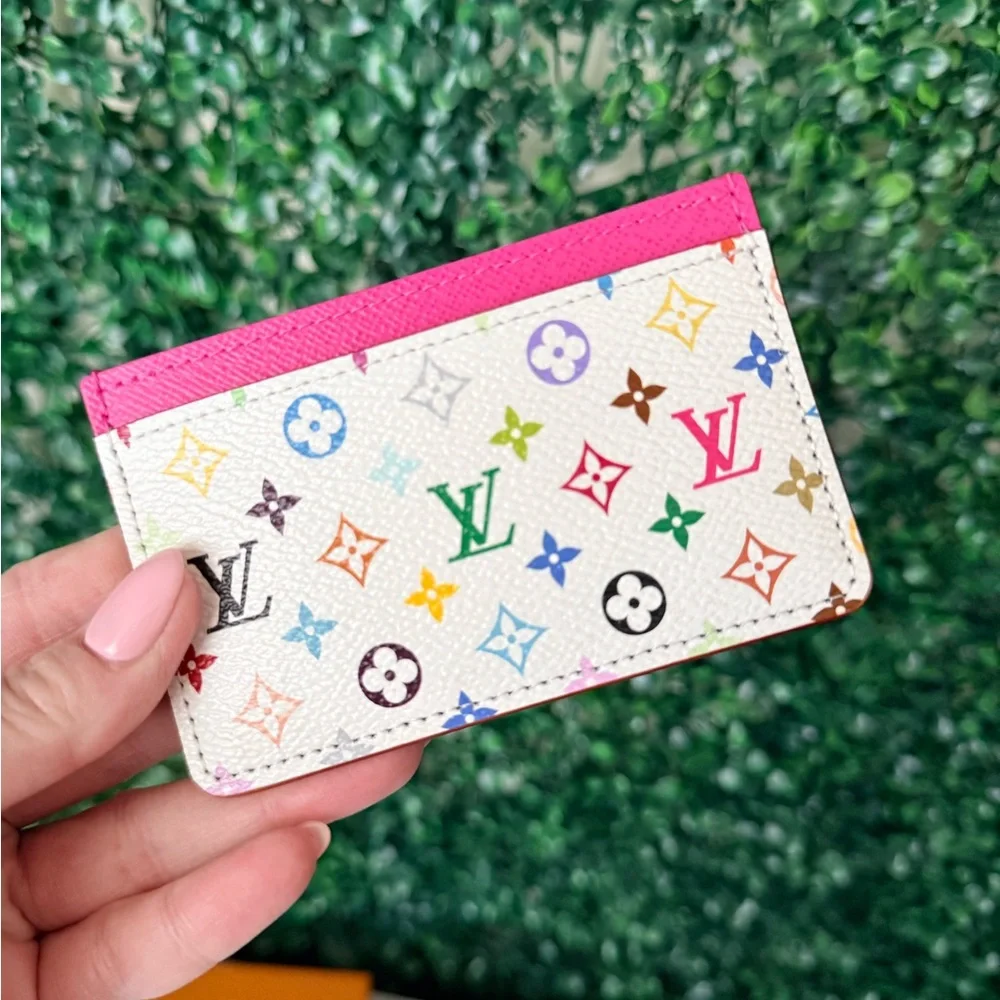 Louis Vuitton White Murakami Multicolor Card Holder with Pink Trim BRAND NEW